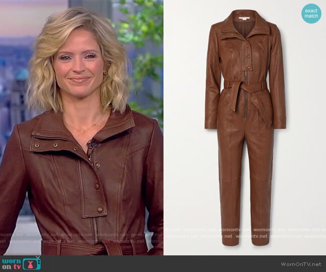 Kyla crinkled-leather jumpsuit by Veronica Beard worn by Meghan McCain on The View