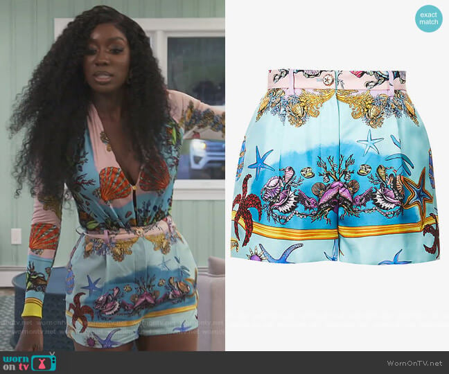 Shell Print Shorts by Versace worn by Wendy Osefo on The Real Housewives of Potomac