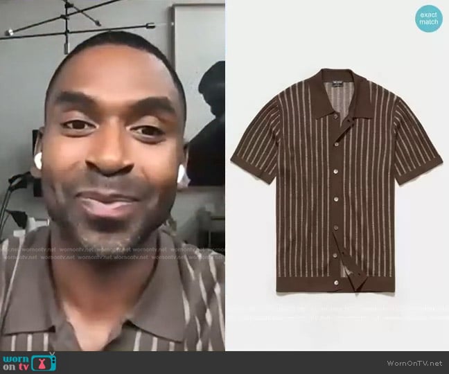 Vertical Stripe Placket Sweater Polo by Todd Snyder worn by Justin Sylvester on E! News