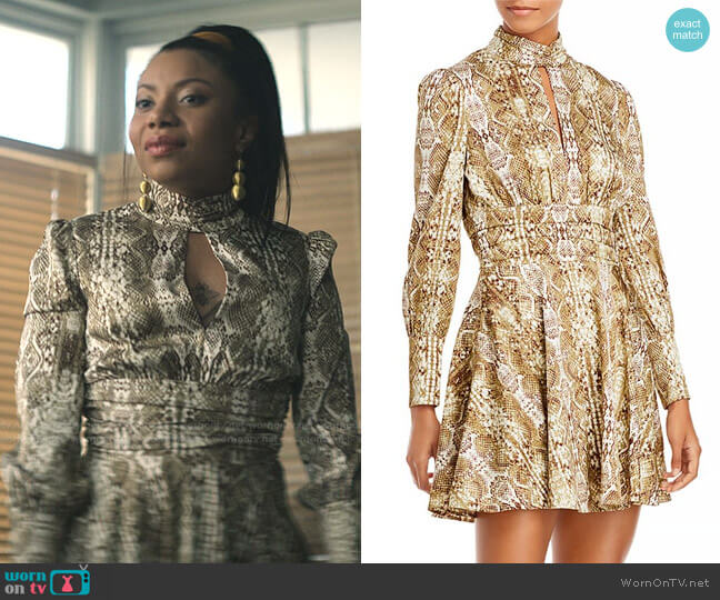 Holly Cutout Mini Dress In Sand Snake by Wayf worn by Sherry (Shalita Grant) on You