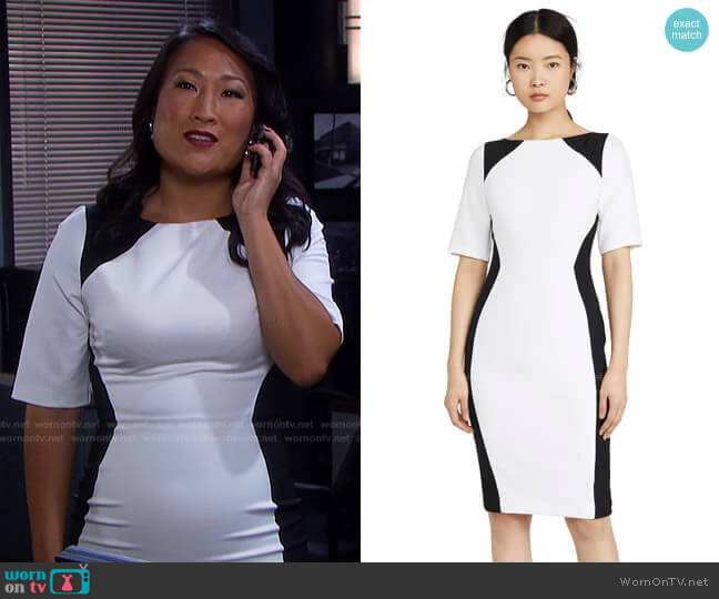 Wolfe Colorblock Sheath Dress by Black Halo worn by Melinda Trask (Tina Huang) on Days of our Lives