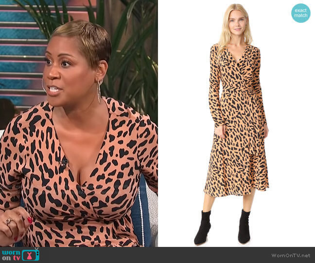 Monique's beige leopard wrap dress on E ...