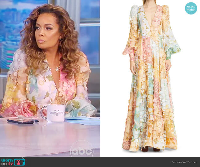 Tempo Patch Long Sleeve Linen & Silk Gown by Zimmermann worn by Sunny Hostin on The View