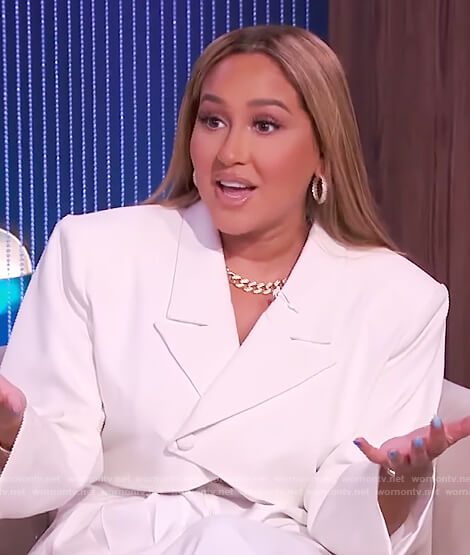 Adrienne's white cropped blazer and pants on The Real