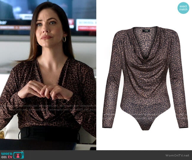 Andrea’s leopard print cowl neck top on Supergirl