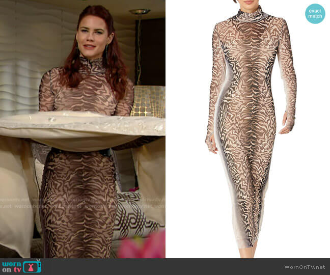 AFRM Shailene Dress in Placement Ombre Animal worn by Sally Spectra (Courtney Hope) on The Young and the Restless