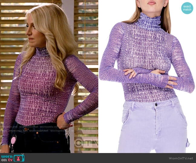 AFRM Zadie Top in Purple Crocodile worn by Gina Dabrowski (Annaleigh Ashford) on B Positive