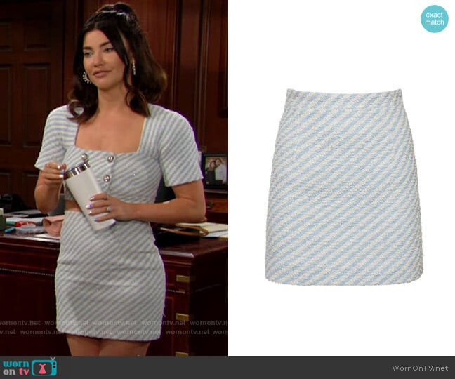 Alessandra Rich Striped Cotton Blend Tweed Mini Skirt worn by Steffy Forrester (Jacqueline MacInnes Wood) on The Bold and the Beautiful