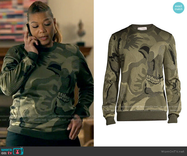 Alexander McQueen Skull Intarsia Wool Blend Sweater worn by Robyn McCall (Queen Latifah) on The Equalizer