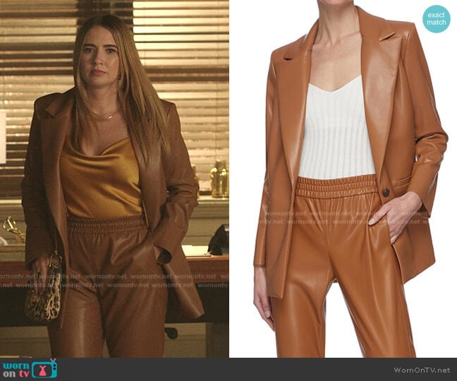 Dunn Vegan Leather Blazer by Alice + Olivia worn by Amanda Carrington (Eliza Bennett) on Dynasty