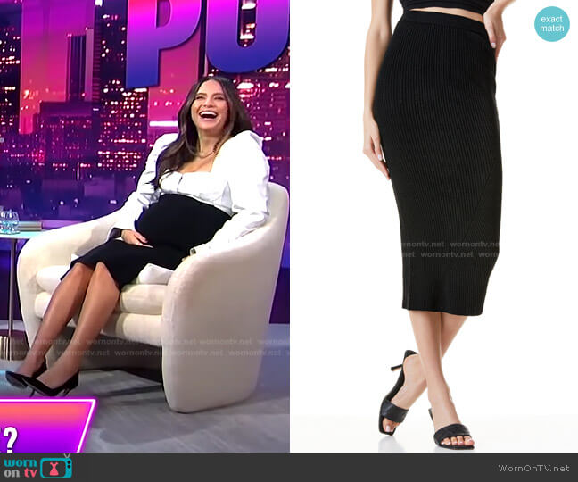 Laina Ribbed Skirt by Alice + Olivia worn by Erin Lim on E! News