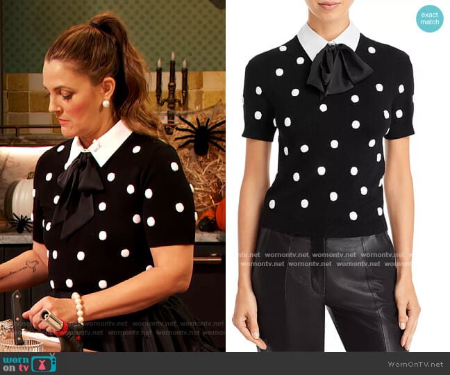 Ciara Woven Collar Knit Top by Alice + Olivia worn by Drew Barrymore on The Drew Barrymore Show