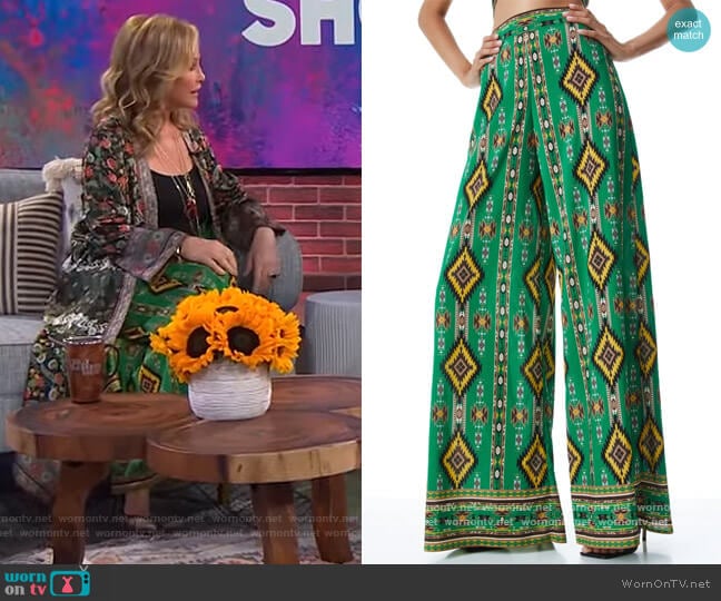 Athena Wide Leg Pants by Alice + Olivia worn by Kathy Hilton on The Kelly Clarkson Show