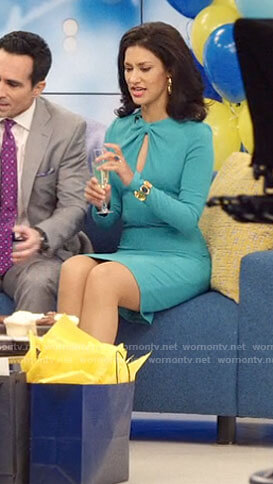 Alison's turquoise knotted keyhole dress on The Morning Show