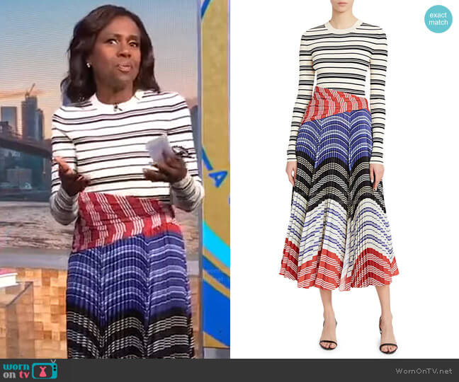 Woodbine Mixed Media Stripe Midi Dress by Altuzarra worn by Deborah Roberts on Good Morning America