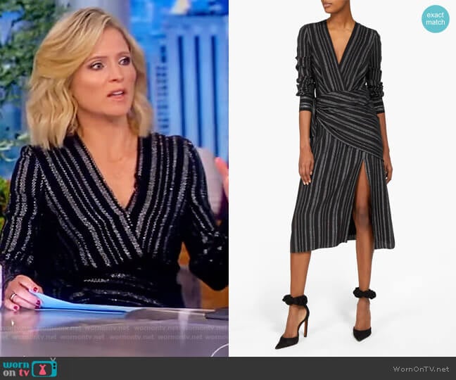 Sade metallic-striped silk-blend crepe wrap dress by Altuzarra worn by Sara Haines on The View