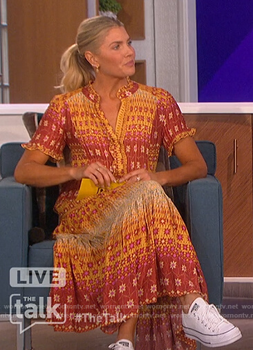 Amanda’s orange floral print maxi dress on The Talk