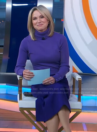 Amy’s purple turtleneck sweater and pencil skirt on Good Morning America