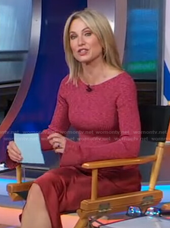 Amy's red ribbed boat-neck sweater on Good Morning America