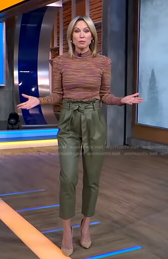 Amy's space dye mock neck top and green pants on Good Morning America