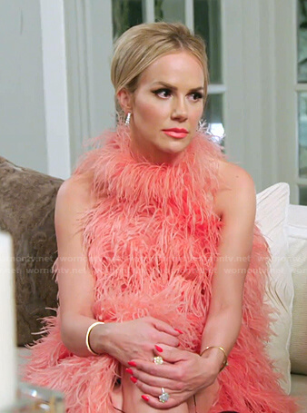 Angie’s pink feather sleeveless dress on The Real Housewives of Salt Lake City