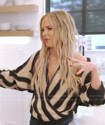 Angie's black and beige striped sweater on The Real Housewives of Salt Lake City