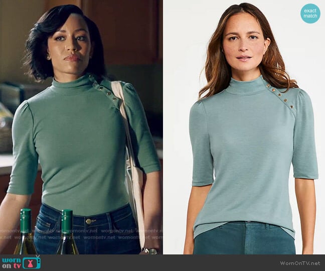 Ann Taylor Button Mock Neck Top worn by Charley Bordelon West (Dawn-Lyen Gardner) on Queen Sugar