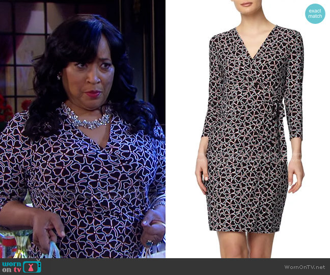 Bohemian Clover Faux Wrap Dress by Anne Klein worn by Paulina Price (Jackée Harry) on Days of our Lives
