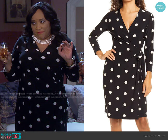 Dot Print Long Sleeve Wrap Dress by Anne Klein worn by Paulina Price (Jackée Harry) on Days of our Lives