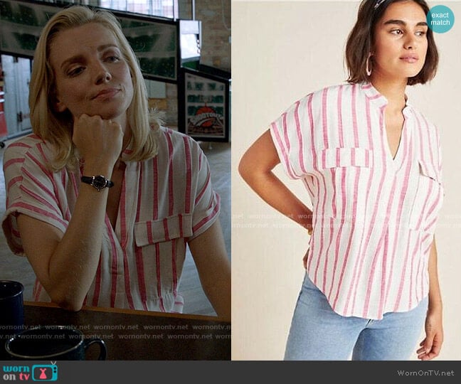 Maeve at Anthropologie Amira Striped Linen Top worn by Sylvie Brett (Kara Killmer) on Chicago Fire