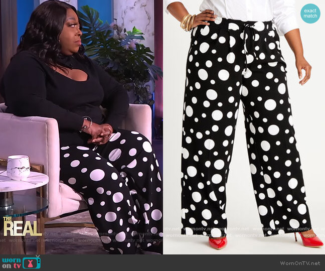 Dot Crepe Wide Leg Pants by Ashley Stewart worn by Loni Love on The Real