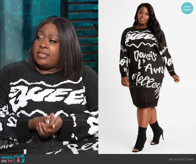 Graffiti Queen Sweater Dress by Ashley Stewart worn by Loni Love on E! News