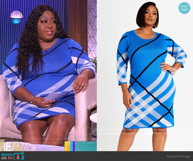 Plaid Bodycon Sweater Dress by Ashley Stewart worn by Loni Love on The Real