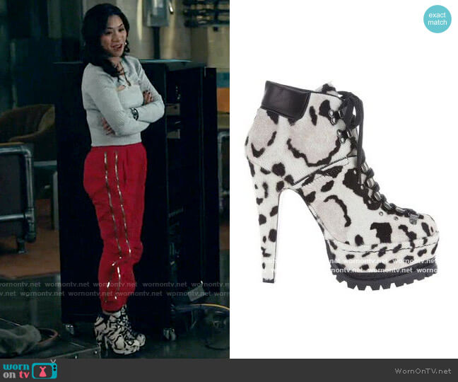 Azzedine Alaia Animal Print Boots worn by Melody Bayani (Liza Lapira) on The Equalizer