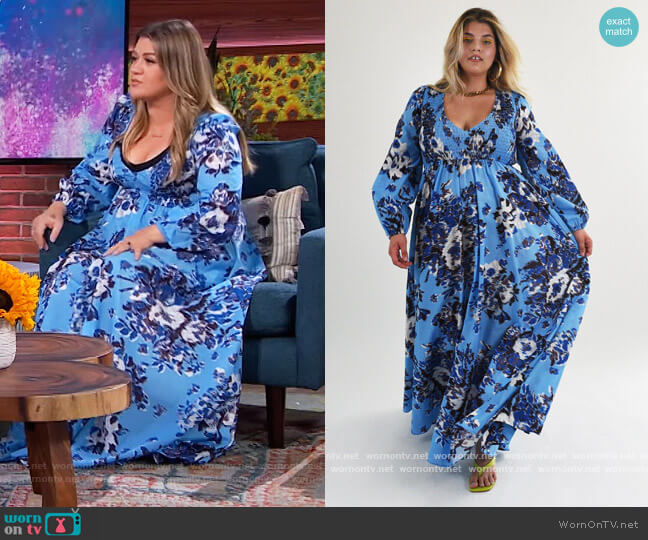 Blue Floral Maxi Dress by Baacal worn by Kelly Clarkson on The Kelly Clarkson Show