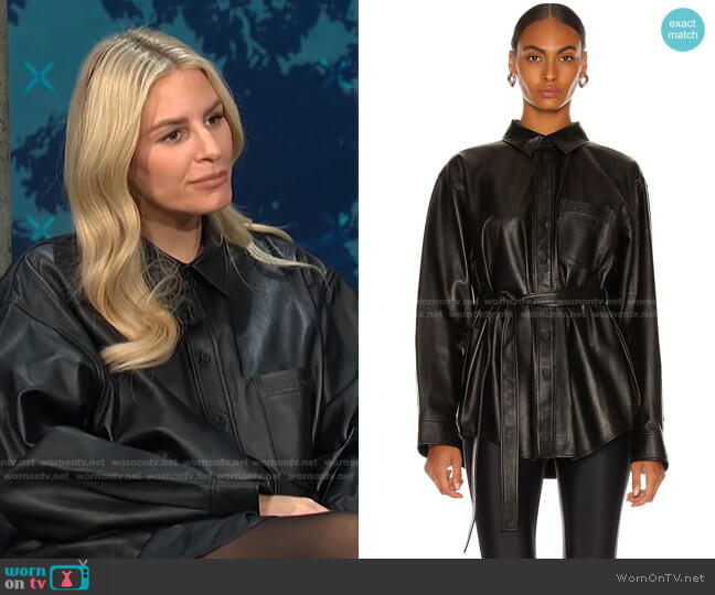 WornOnTV: Morgan’s black leather shirt on E! News Daily Pop | Morgan ...