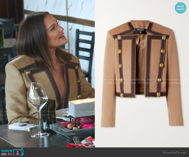 Button-Embellished Cotton-Trimmed Blazer by Balmain worn by Meredith Marks on The Real Housewives of Salt Lake City