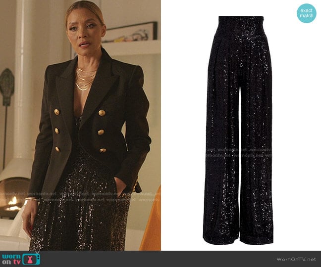 High-Waist Sequin Wide-Leg Pants by Balmain worn by Dominique Deveraux (Michael Michele) on Dynasty