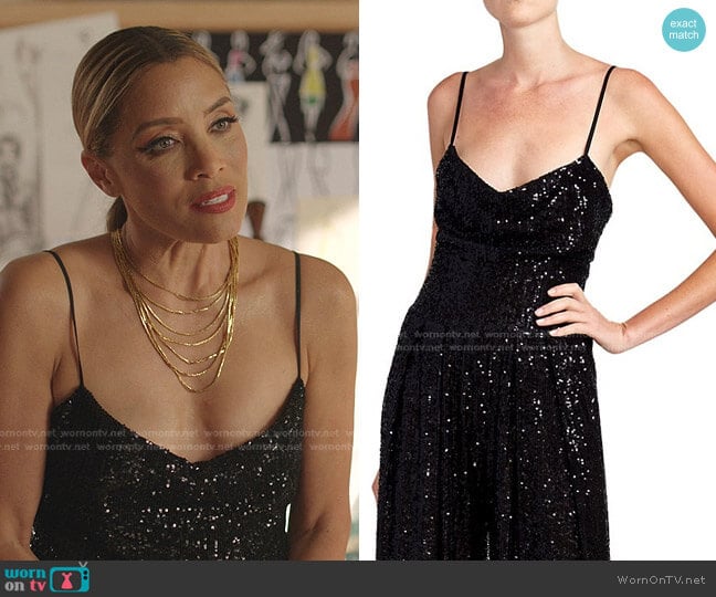 Sequined Spaghetti Strap Bodysuit by Balmain worn by Dominique Deveraux (Michael Michele) on Dynasty