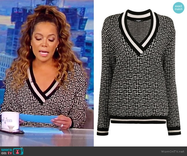 Monogram Jacquard Jumper by Balmain worn by Sunny Hostin on The View