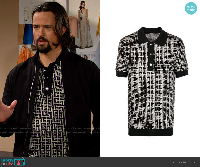 Balmain Monogram Pattern Polo Shirt worn by Thomas Forrester (Matthew Atkinson) on The Bold and the Beautiful