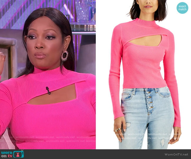 Cutout Mock-Neck Top by Bar III worn by Garcelle Beauvais on The Real