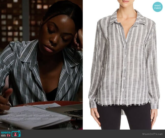 Bella Dahl Frayed-Hem Striped Shirt worn by Vanessa Taylor (Asjha Cooper) on Chicago Med