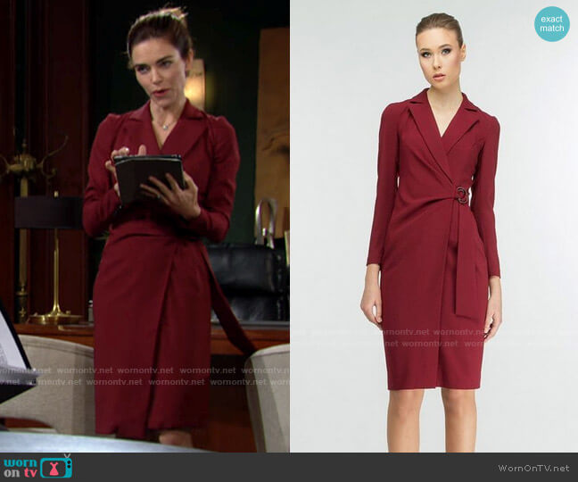 BGL Office Wrapped V-neck 3/4 Sleeves Knee Dress worn by Victoria Newman (Amelia Heinle) on The Young and the Restless