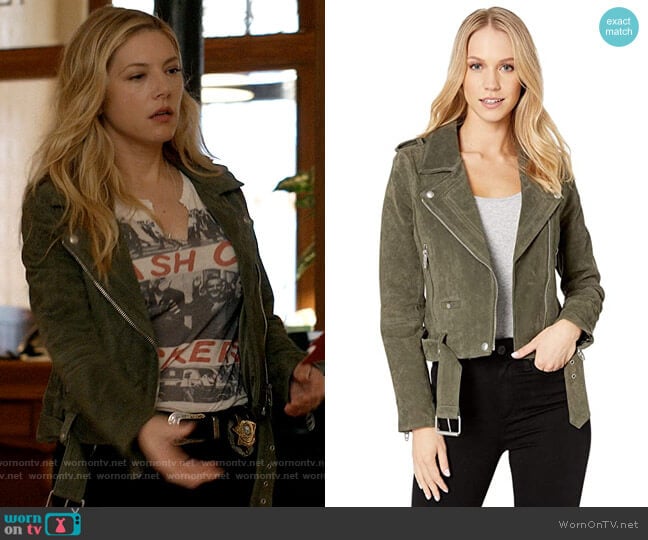 Blank NYC Suede Moto Jacket worn by Jenny Hoyt (Katheryn Winnick) on Big Sky