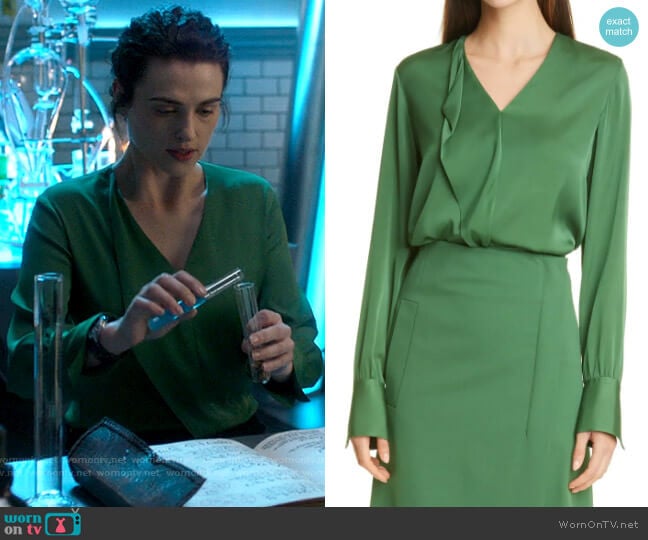 BOSS Iadelia Ruffle Silk Blend Blouse worn by Lena Luthor (Katie McGrath) on Supergirl