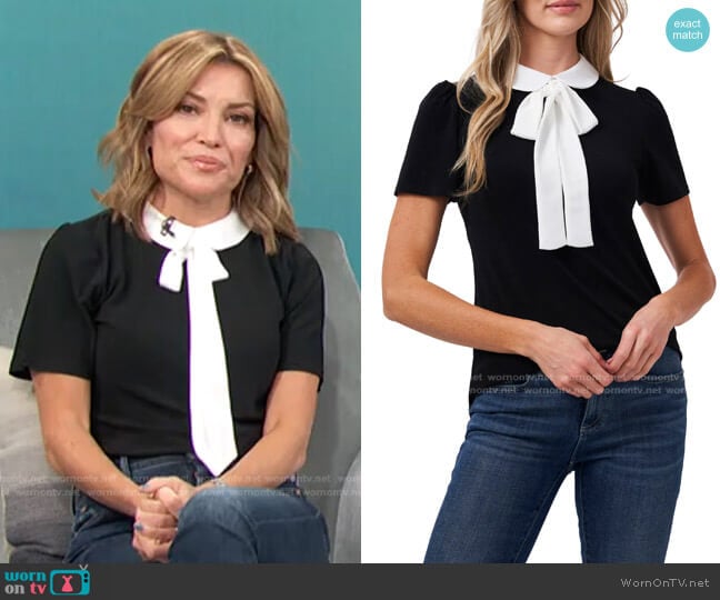  Tie Neck Top by Cece worn by Kit Hoover on Access Hollywood