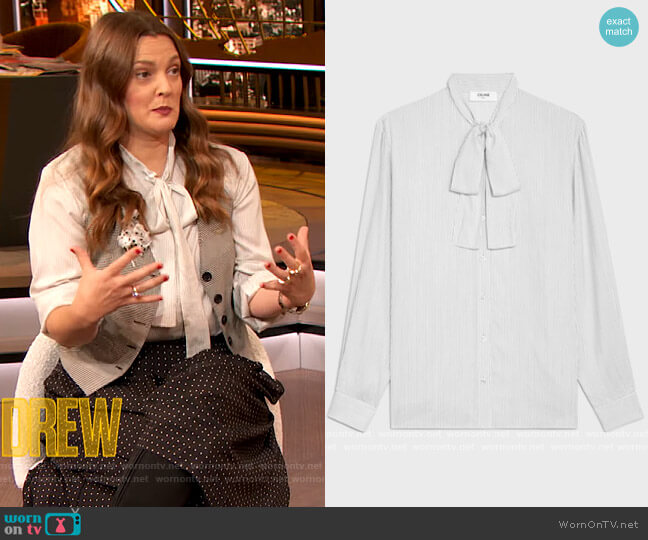 Blouse in Silk Poplin Off White by Celine worn by Drew Barrymore on The Drew Barrymore Show