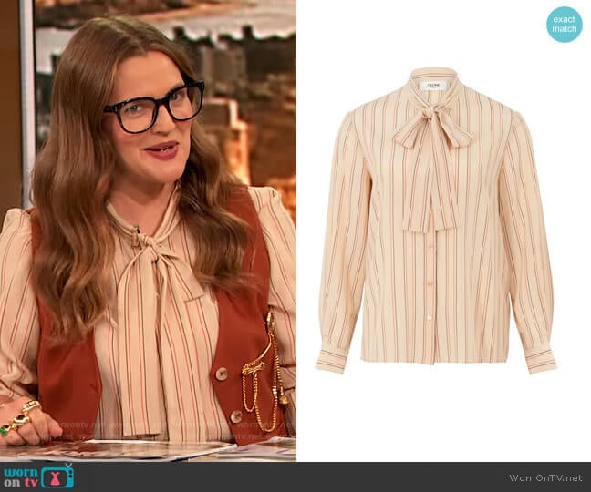 Lavalliere Blouse by Celine worn by Drew Barrymore on The Drew Barrymore Show