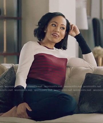Charley's red colorblock sweater on Queen Sugar
